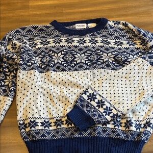 Vintage-Puritan  Navy and White Crewneck Sweater-Nordic snowflakes